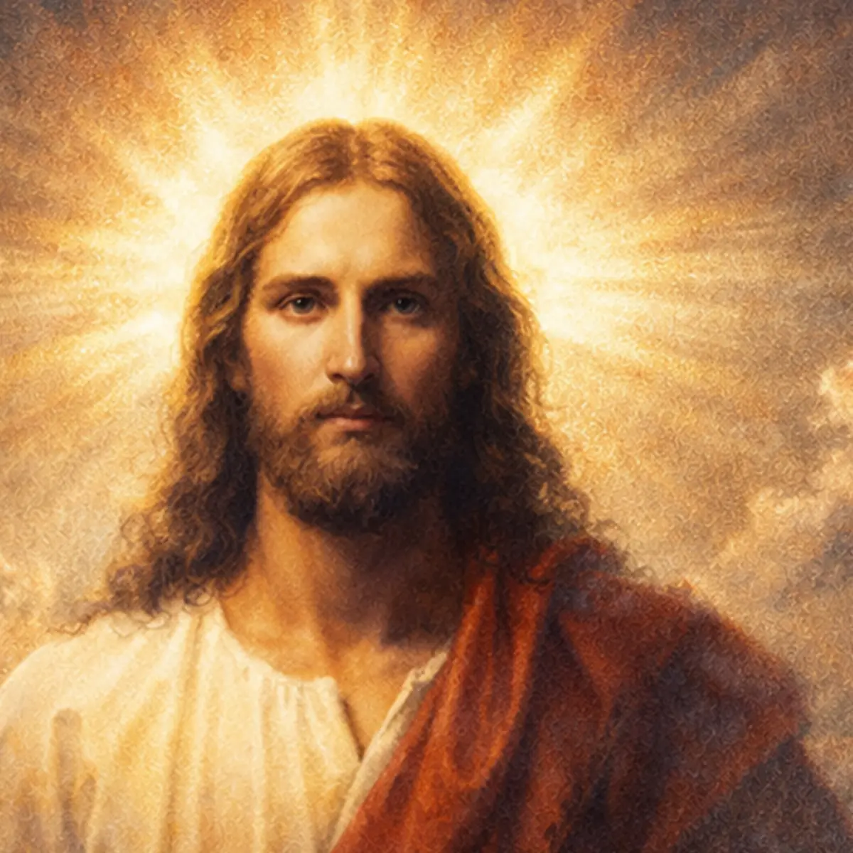 Painted portrait of Jesus Christ in soft light
