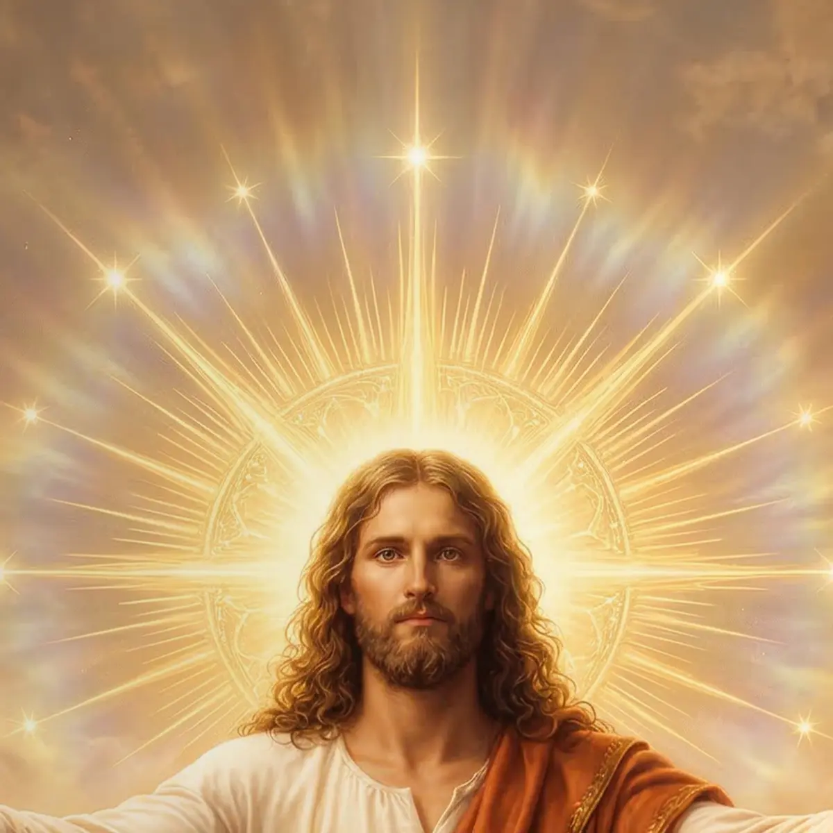 Rays of light radiating through golden clouds